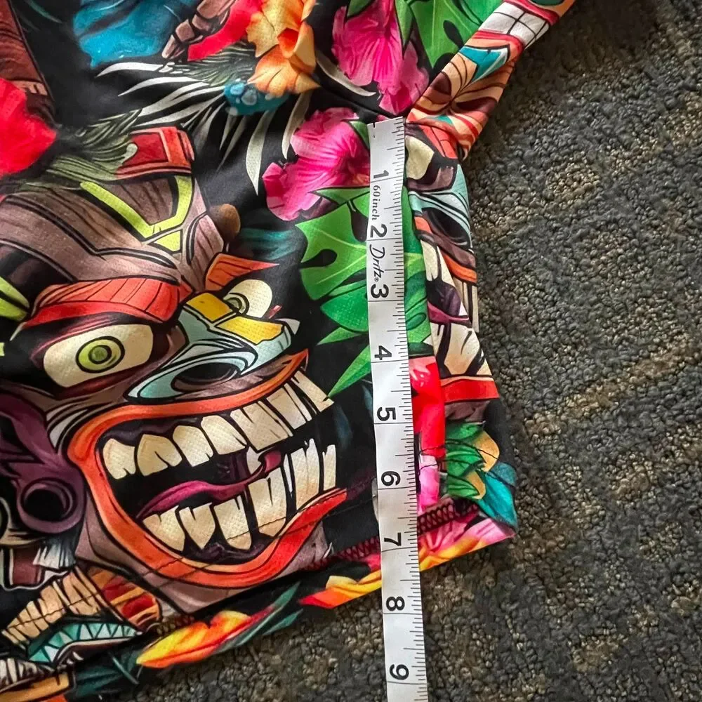 Mens Size S Hawaiian Tiki Torch Print Swim Trunks Drawstring Board Shorts